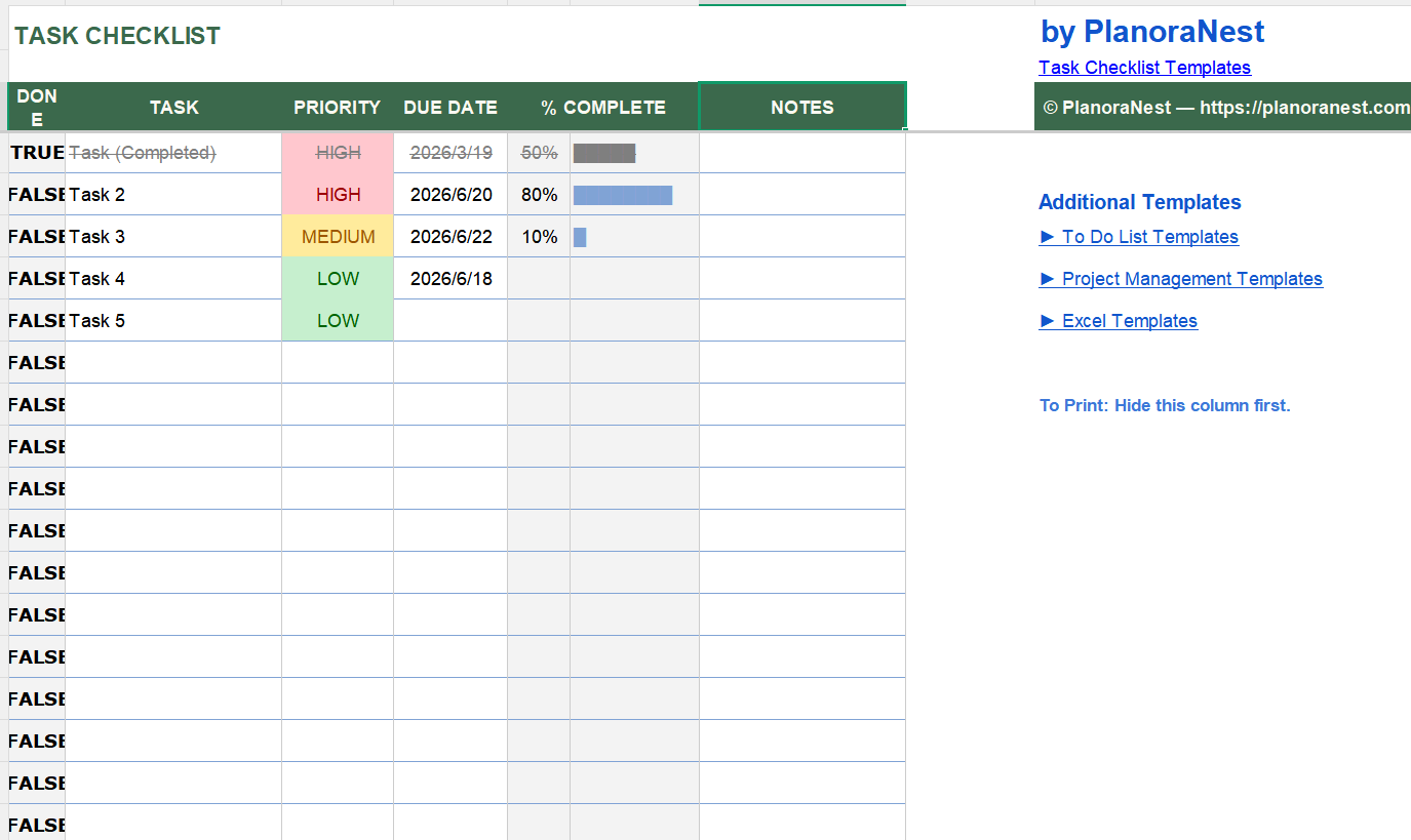 Daily Task Checklist Excel Template