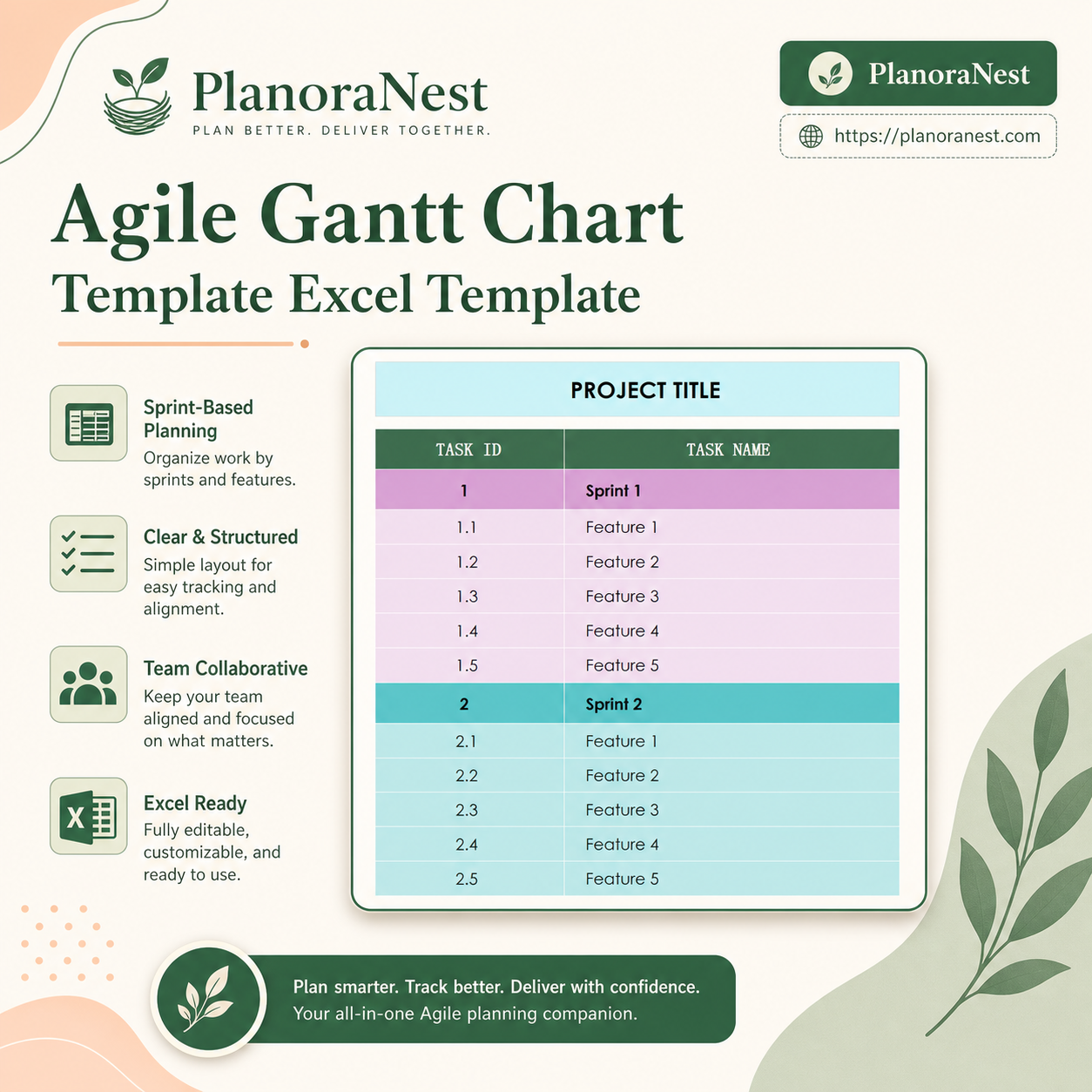 agile gantt chart template excel template cover screenshot — PlanoraNest Excel template