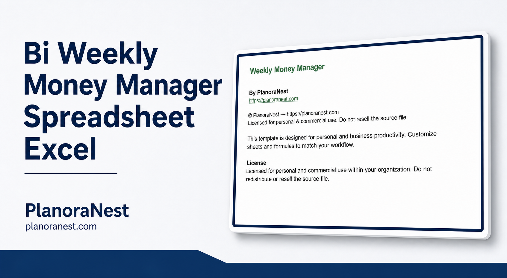 bi weekly money manager spreadsheet excel cover screenshot — PlanoraNest Excel template