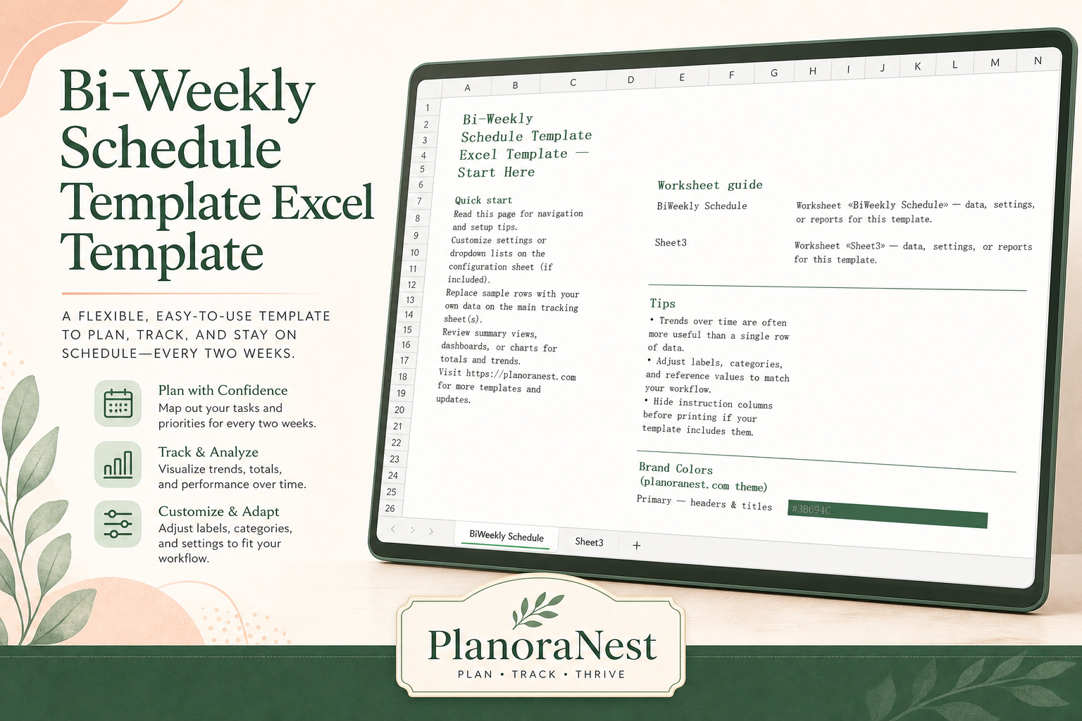 bi-weekly schedule template excel template cover screenshot — PlanoraNest Excel template