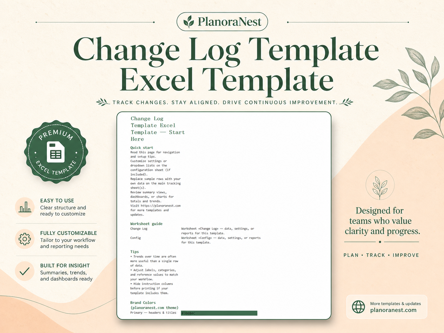 change log template excel template cover screenshot — PlanoraNest Excel template