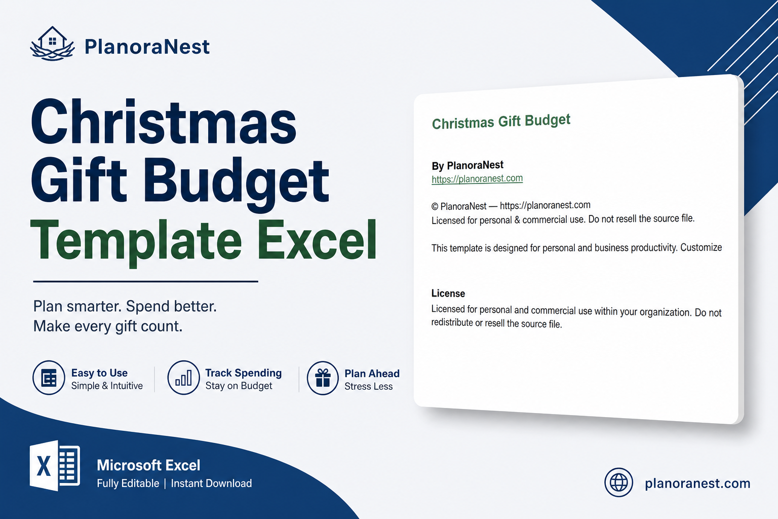 christmas gift budget template excel cover screenshot — PlanoraNest Excel template