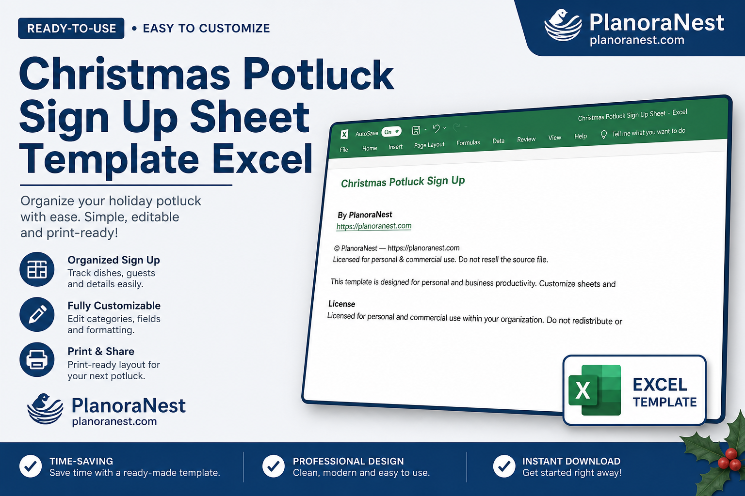 christmas potluck sign up sheet template excel cover screenshot — PlanoraNest Excel template