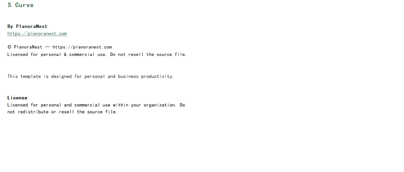 construction s curve excel template download cover screenshot — PlanoraNest Excel template