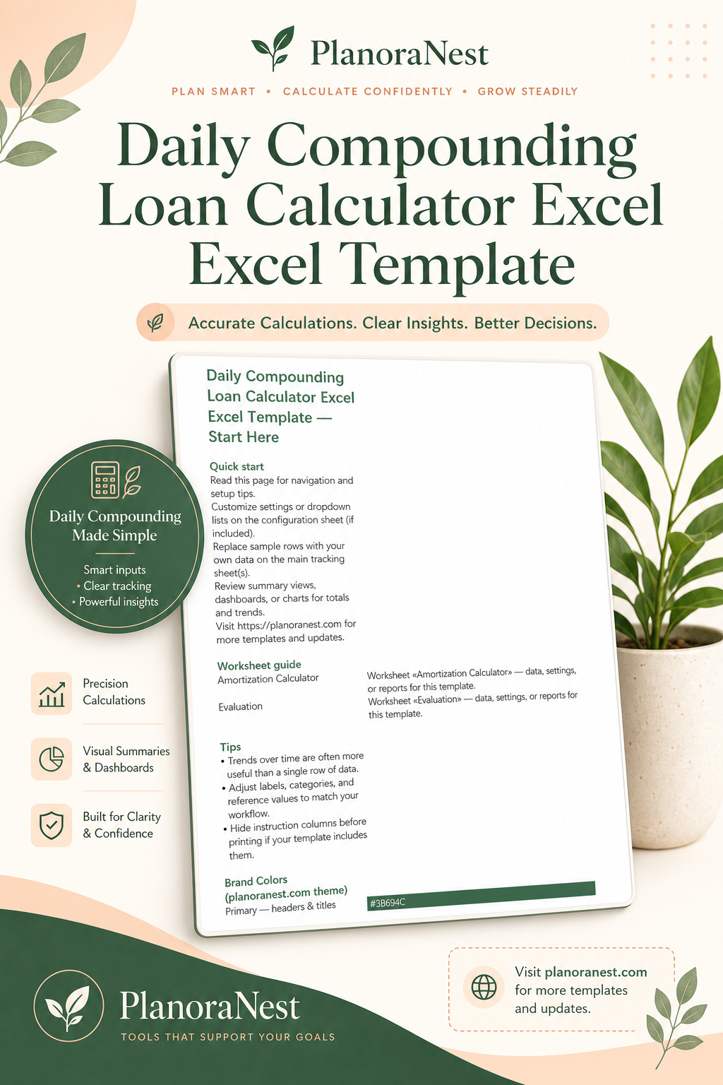daily compounding loan calculator excel excel template cover screenshot — PlanoraNest Excel template