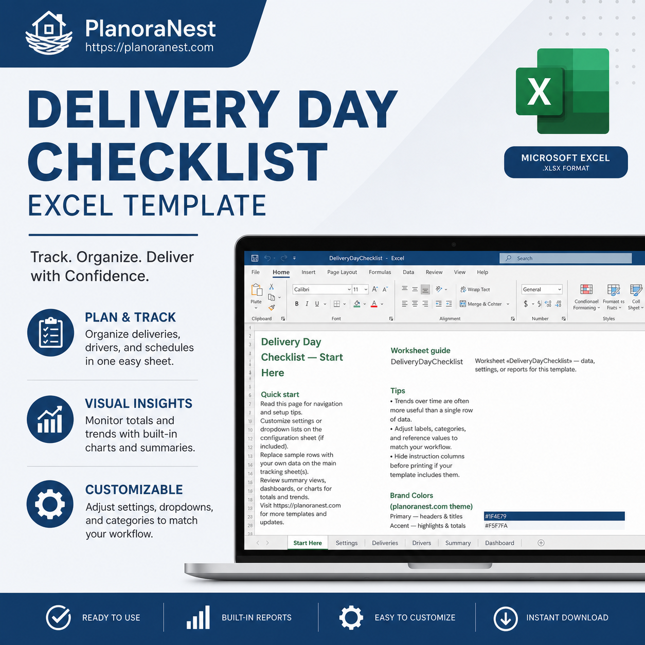delivery day checklist excel template cover screenshot — PlanoraNest Excel template