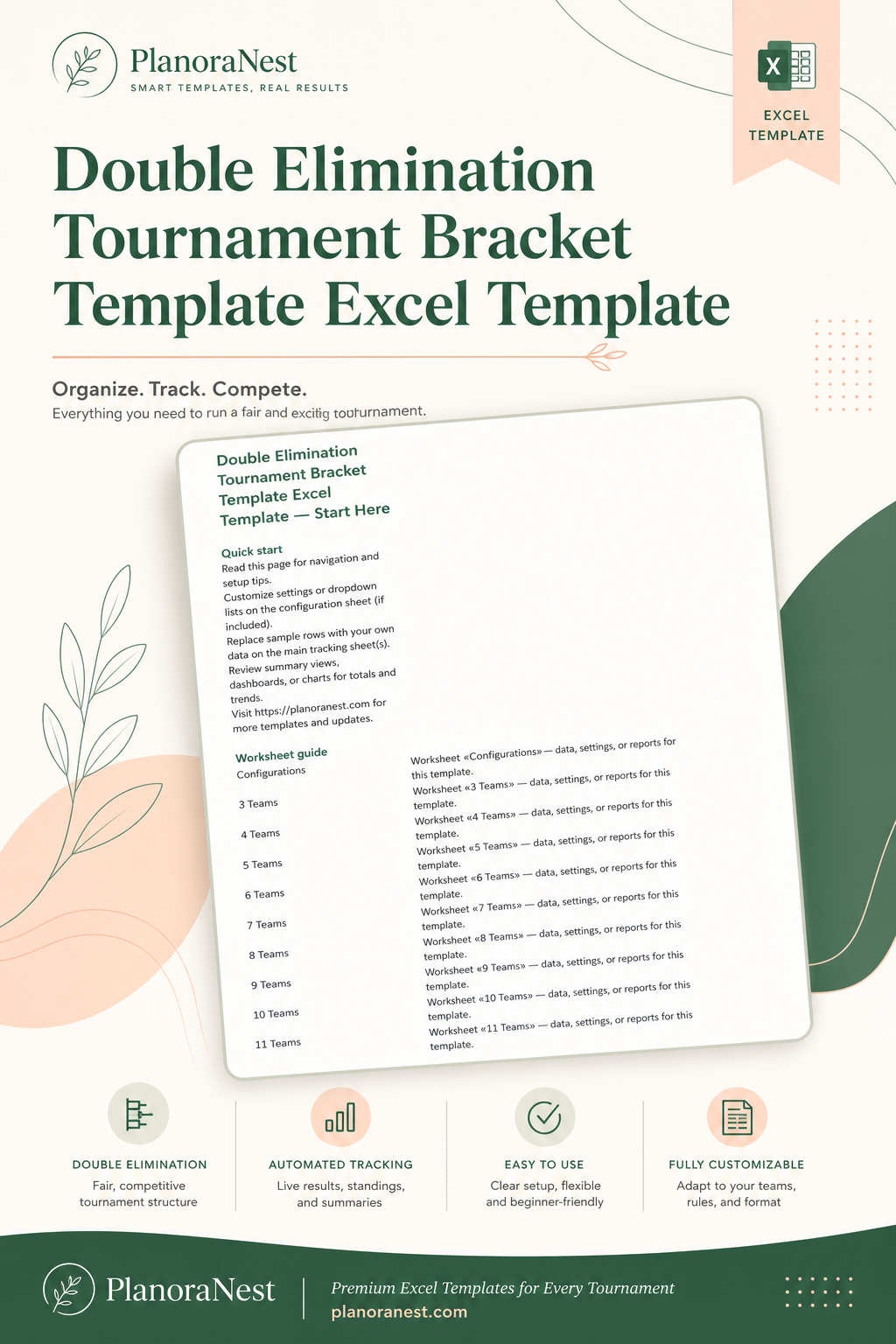 double elimination tournament bracket template excel template cover screenshot — PlanoraNest Excel template