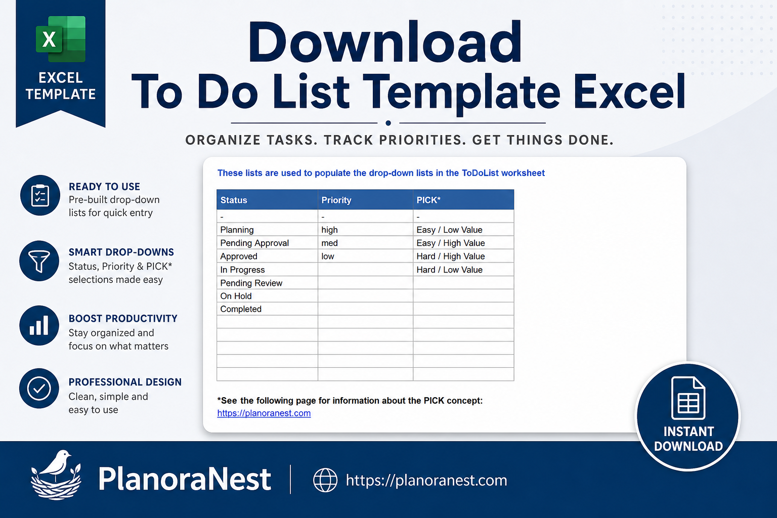 download to do list template excel cover screenshot — PlanoraNest Excel template