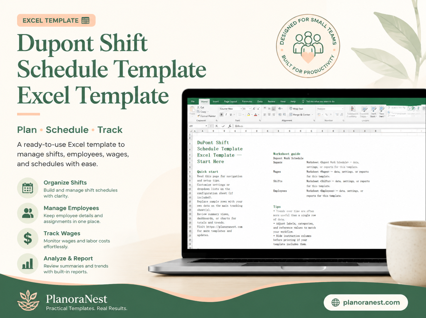dupont shift schedule template excel template cover screenshot — PlanoraNest Excel template
