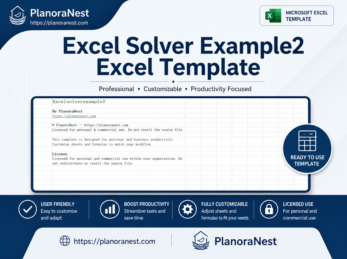 excel solver example2 excel template cover screenshot — PlanoraNest Excel template
