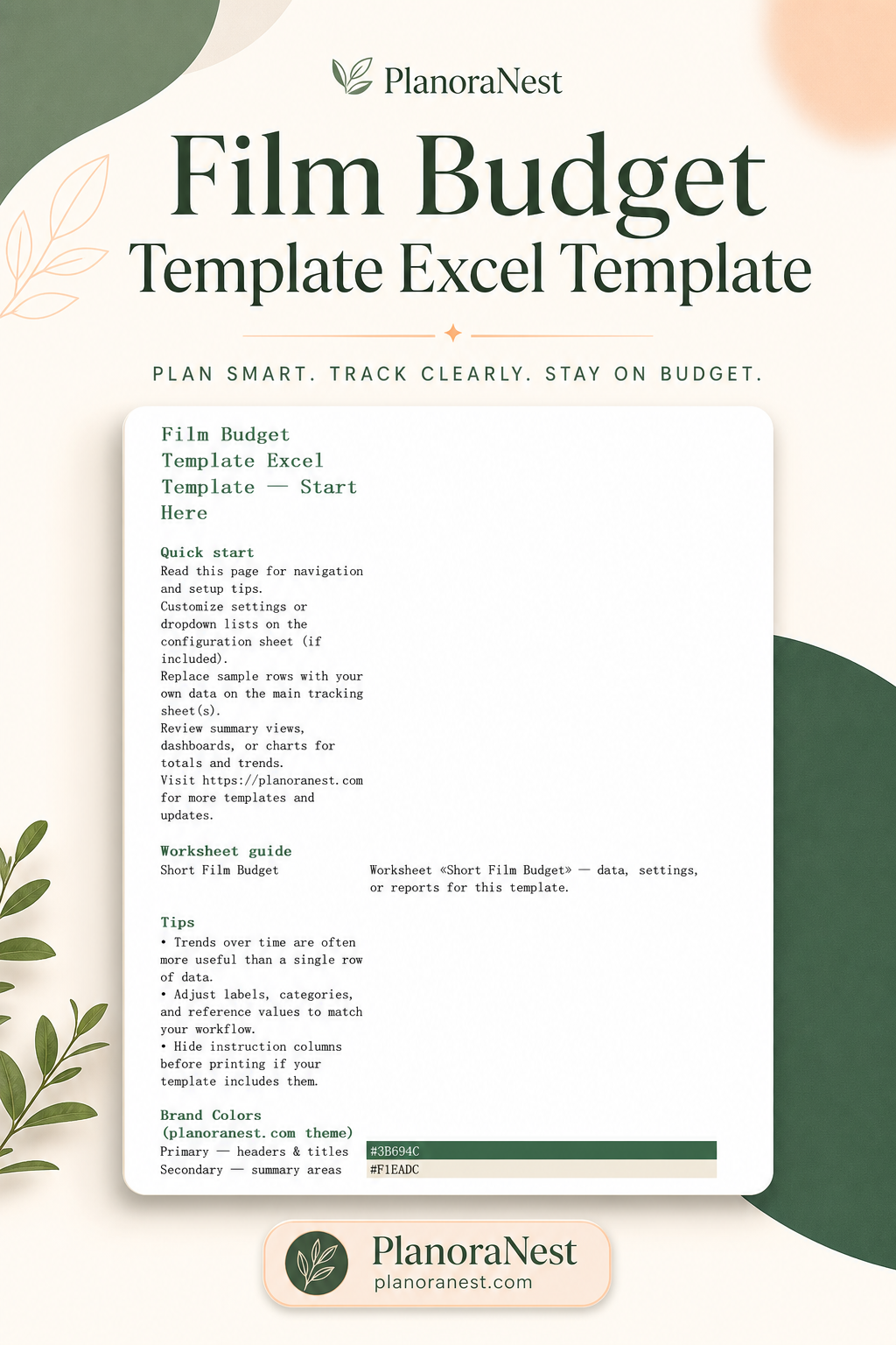 film budget template excel template cover screenshot — PlanoraNest Excel template