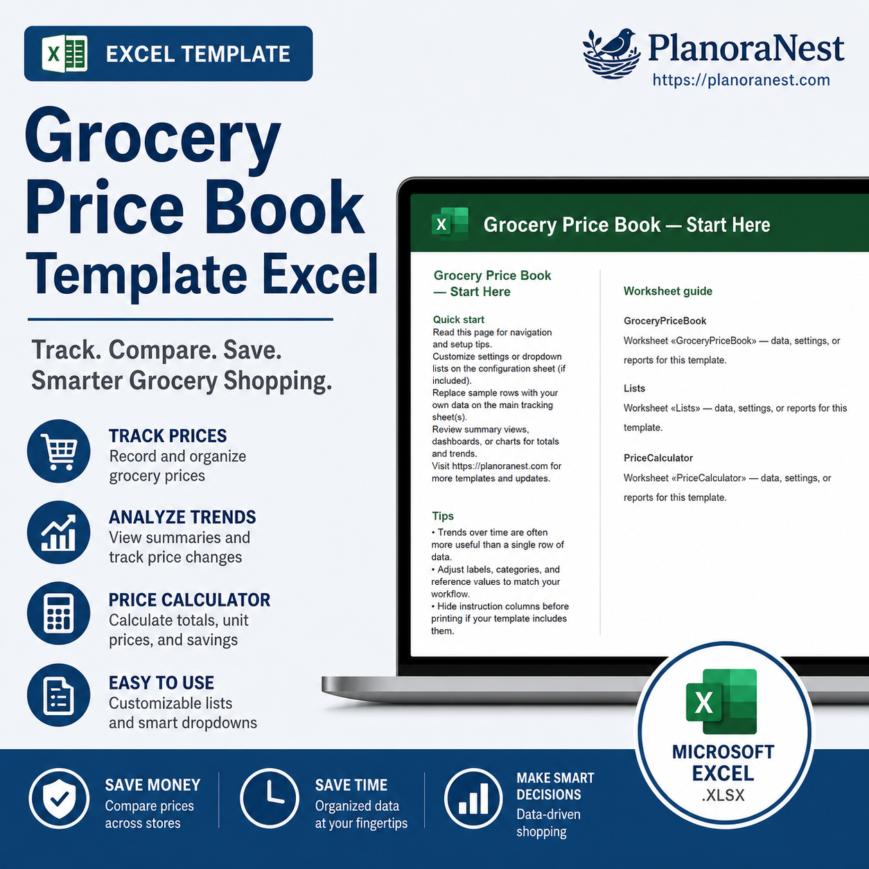 grocery price book template excel cover screenshot — PlanoraNest Excel template