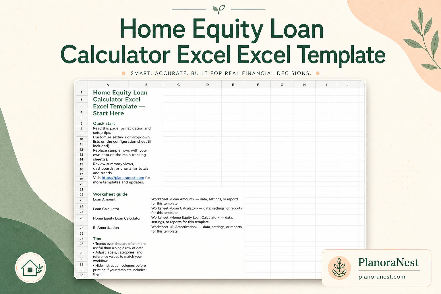 home equity loan calculator excel excel template cover screenshot — PlanoraNest Excel template