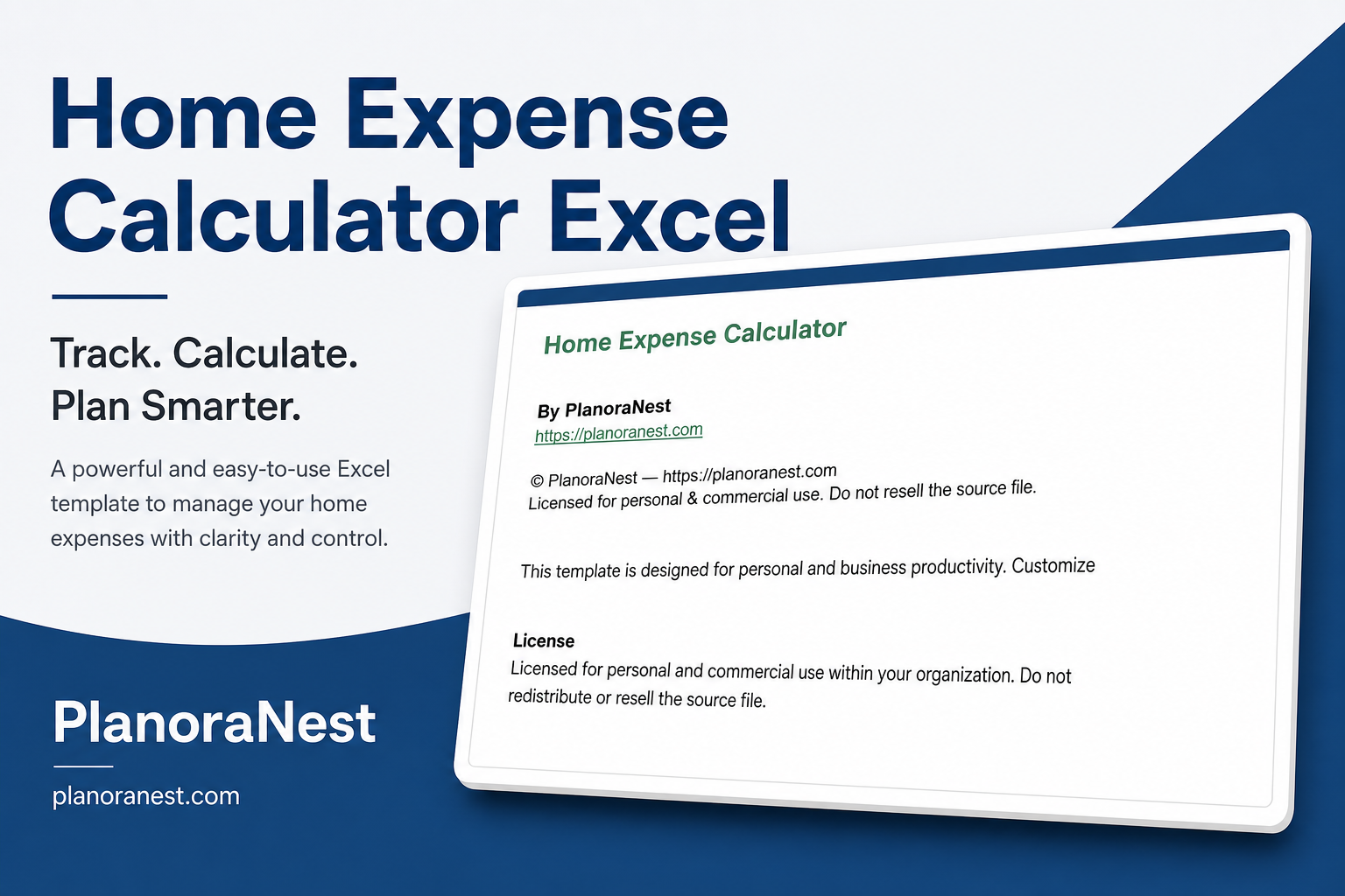 home expense calculator excel cover screenshot — PlanoraNest Excel template