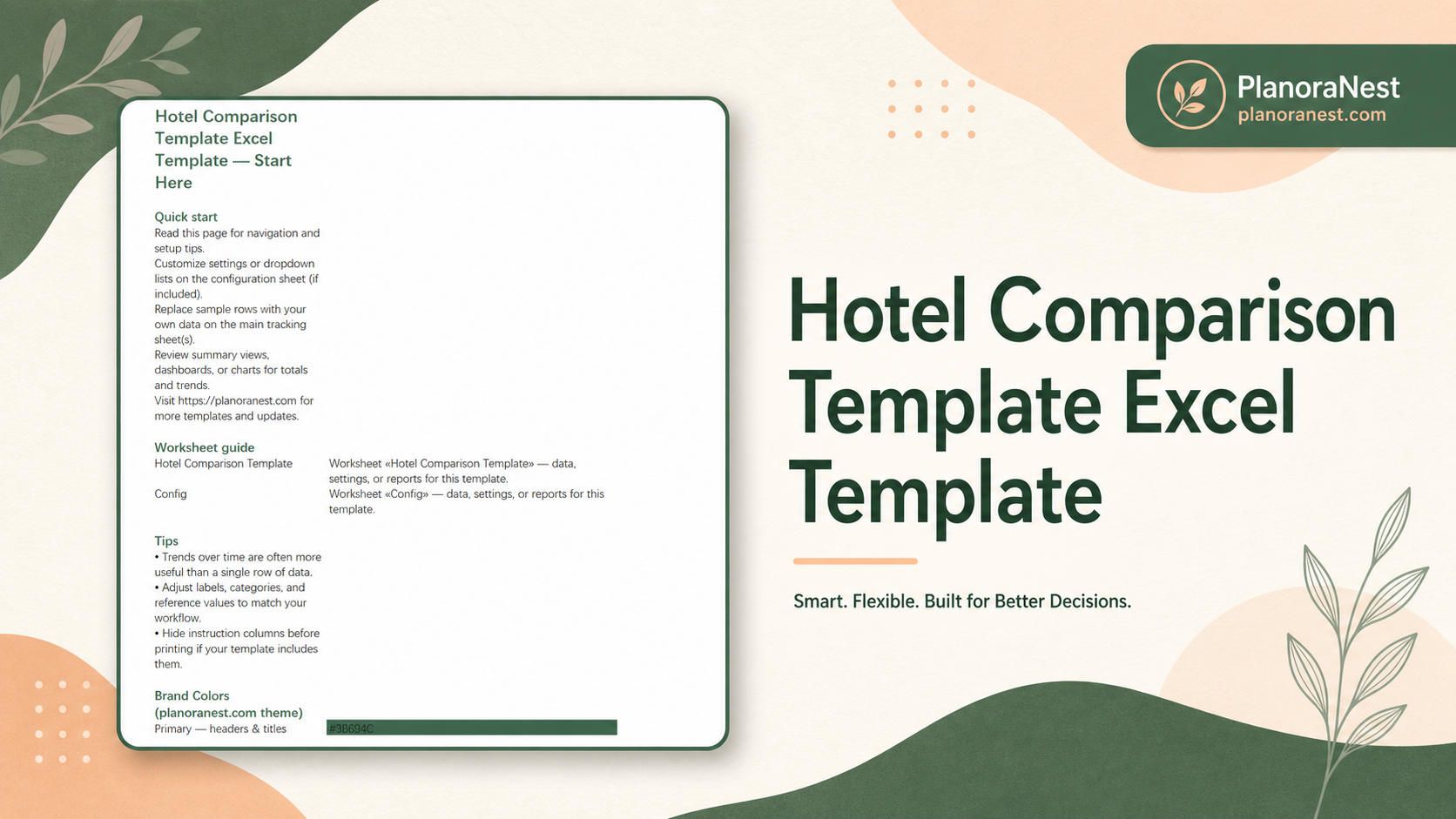 hotel comparison template excel template cover screenshot — PlanoraNest Excel template