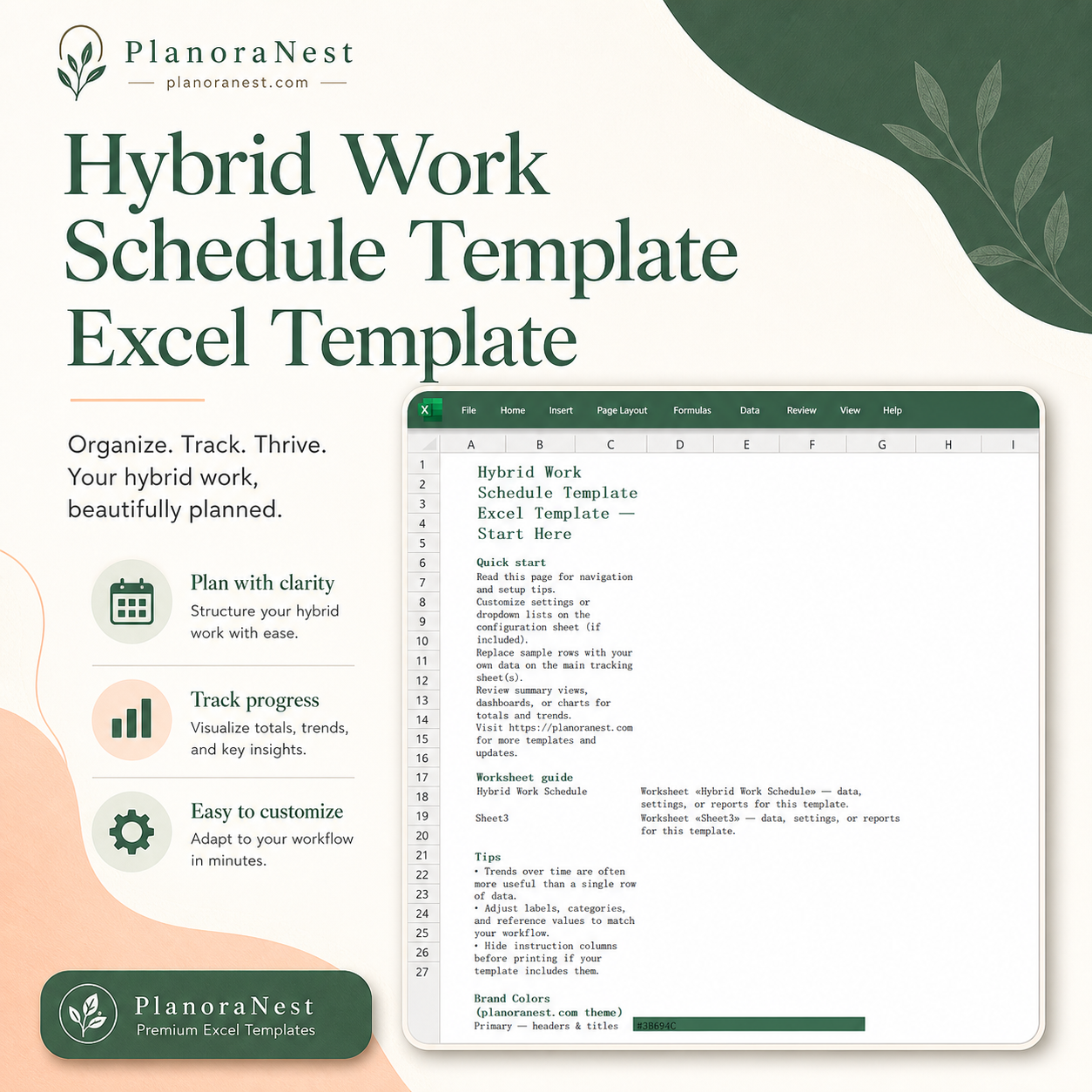 hybrid work schedule template excel template cover screenshot — PlanoraNest Excel template