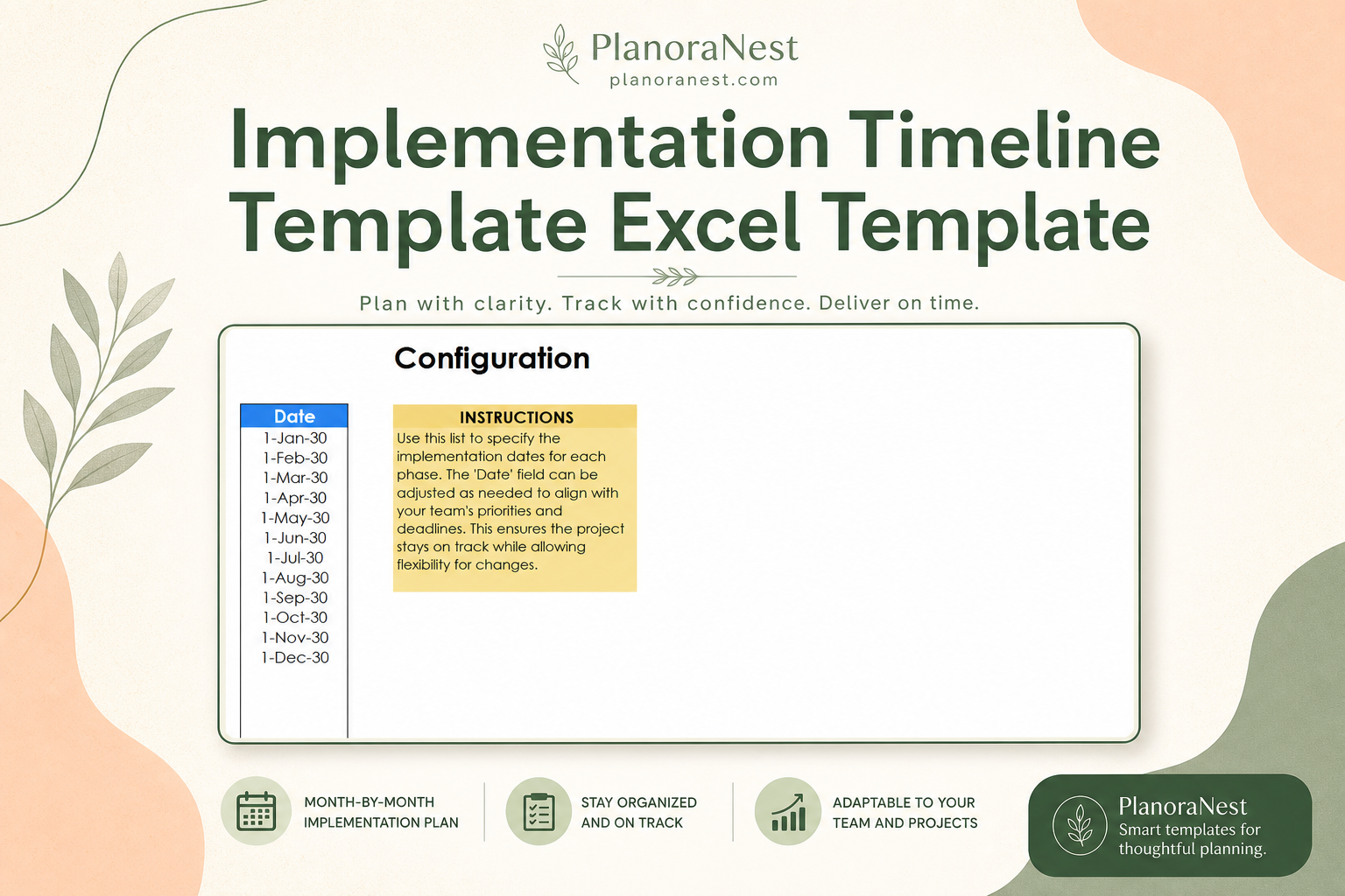implementation timeline template excel template cover screenshot — PlanoraNest Excel template