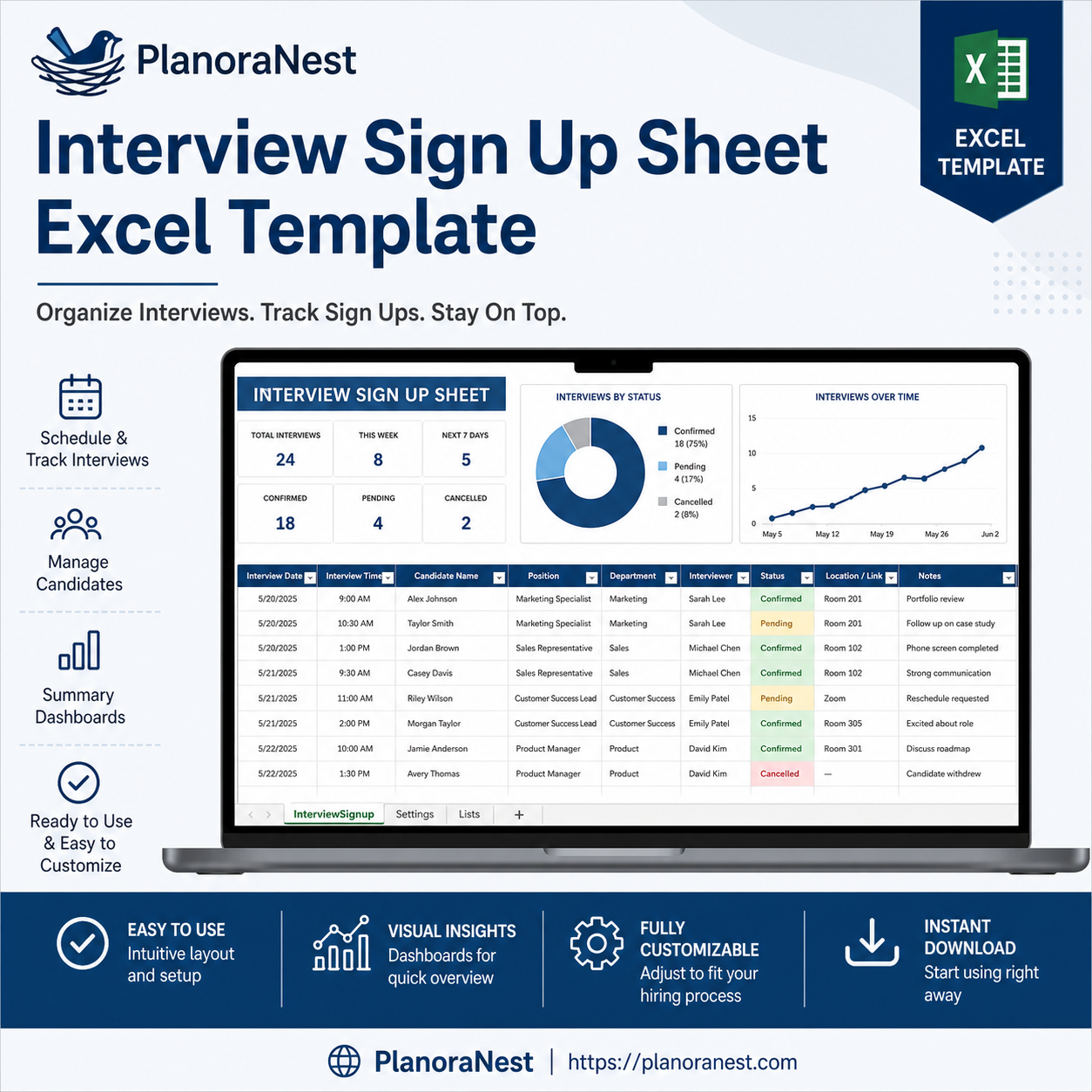 interview sign up sheet excel template cover screenshot — PlanoraNest Excel template