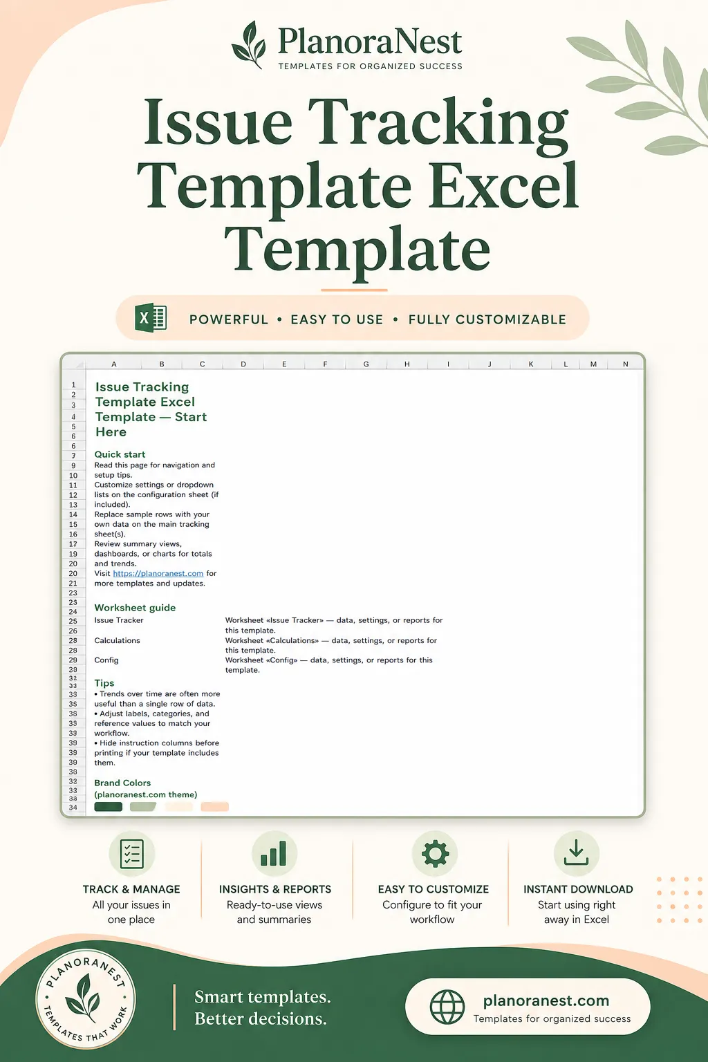 issue tracking template excel template cover screenshot — PlanoraNest Excel template