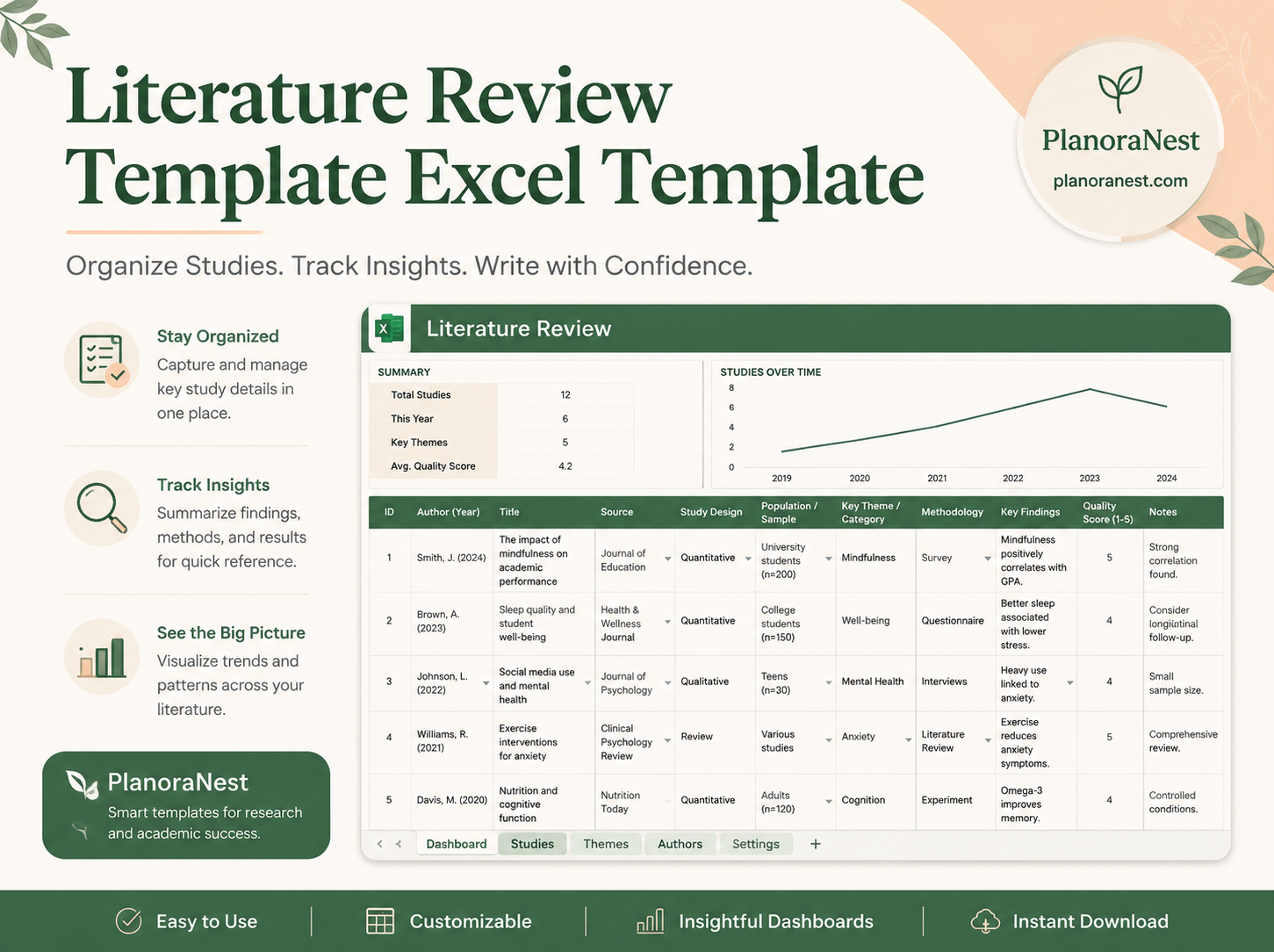 literature review template excel template cover screenshot — PlanoraNest Excel template