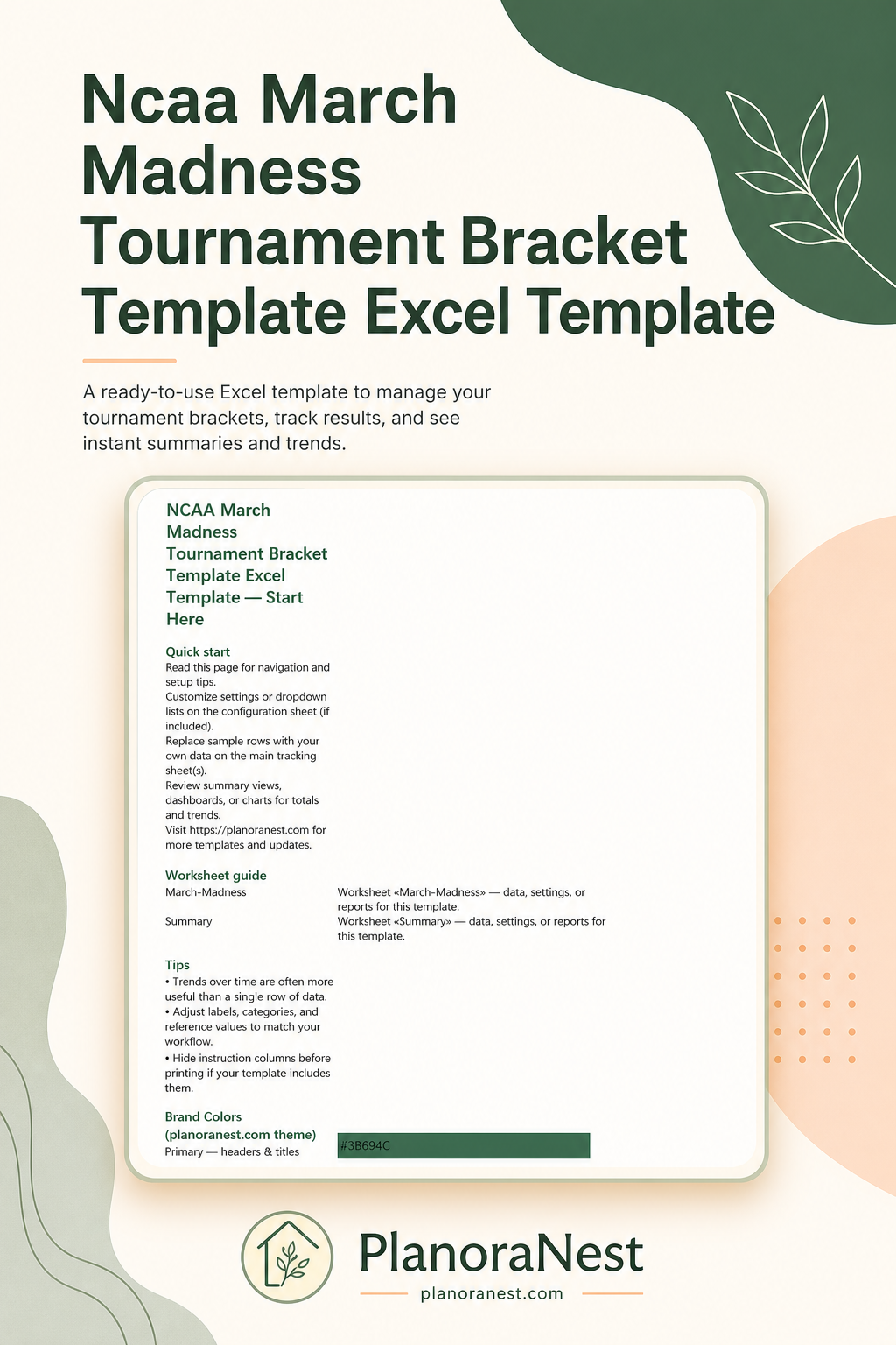 ncaa march madness tournament bracket template excel template cover screenshot — PlanoraNest Excel template