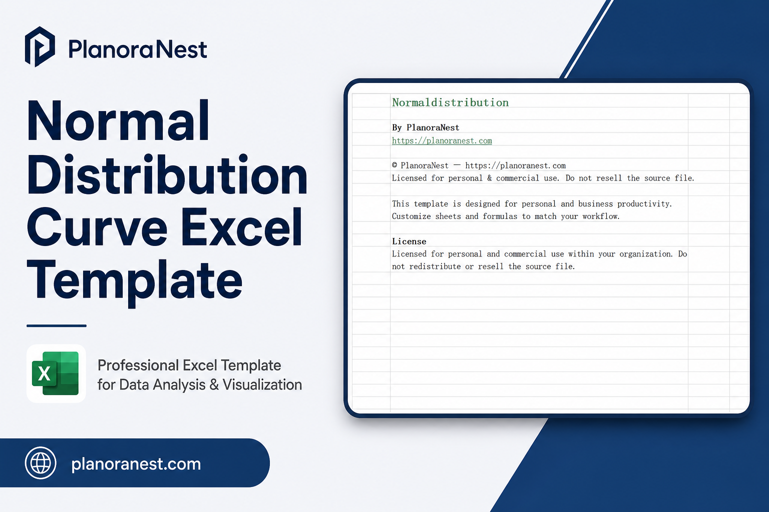 normal distribution curve excel template cover screenshot -- PlanoraNest Excel template