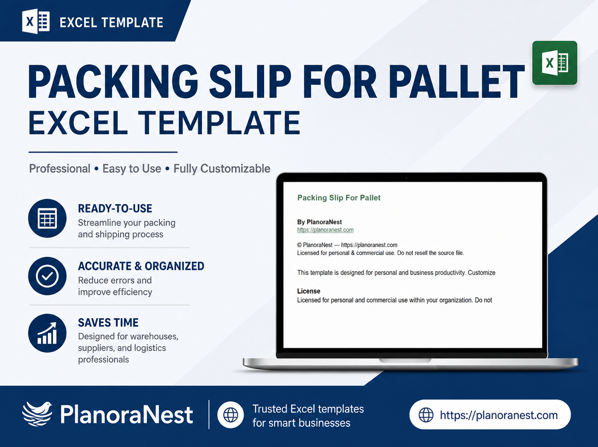 packing slip for pallet excel template cover screenshot — PlanoraNest Excel template