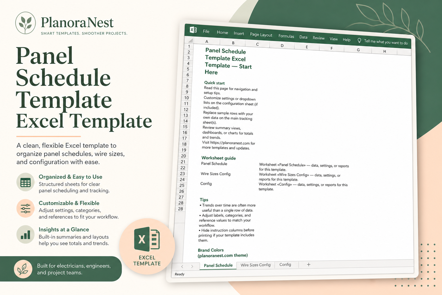 panel schedule template excel template cover screenshot — PlanoraNest Excel template