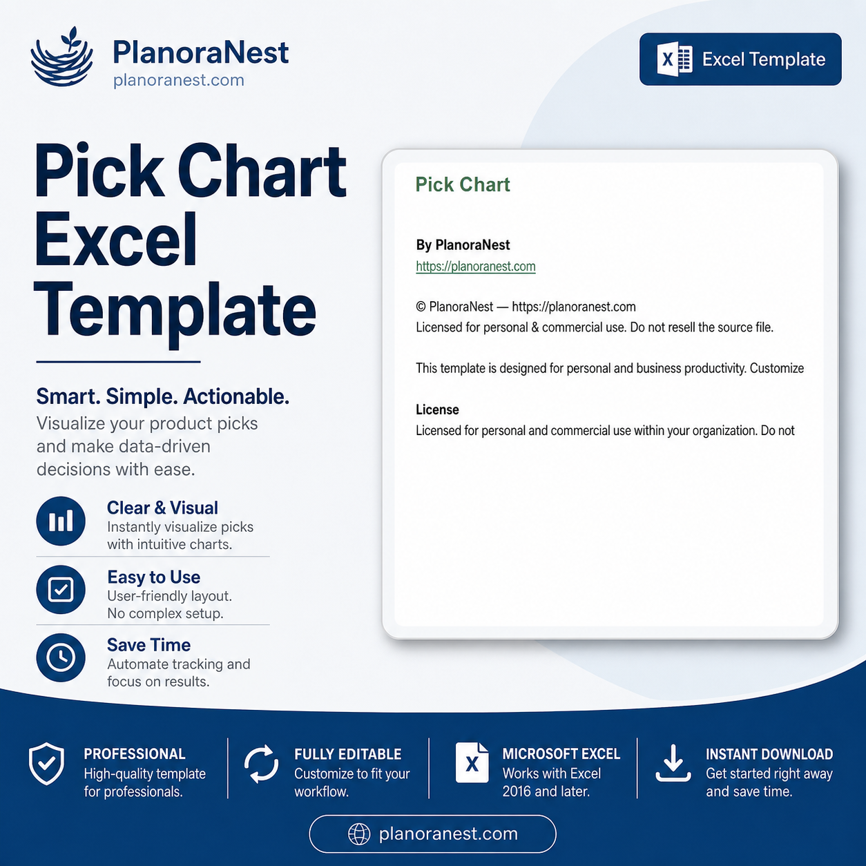 pick chart excel template cover screenshot -- PlanoraNest Excel template