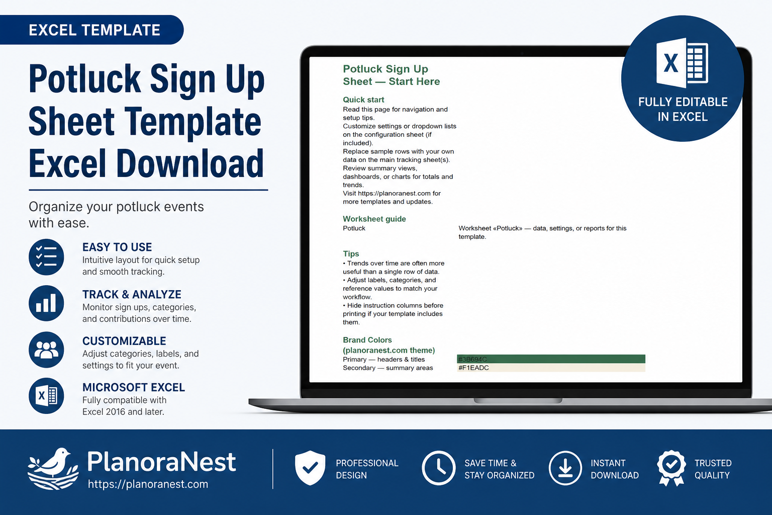 potluck sign up sheet template excel download cover screenshot — PlanoraNest Excel template