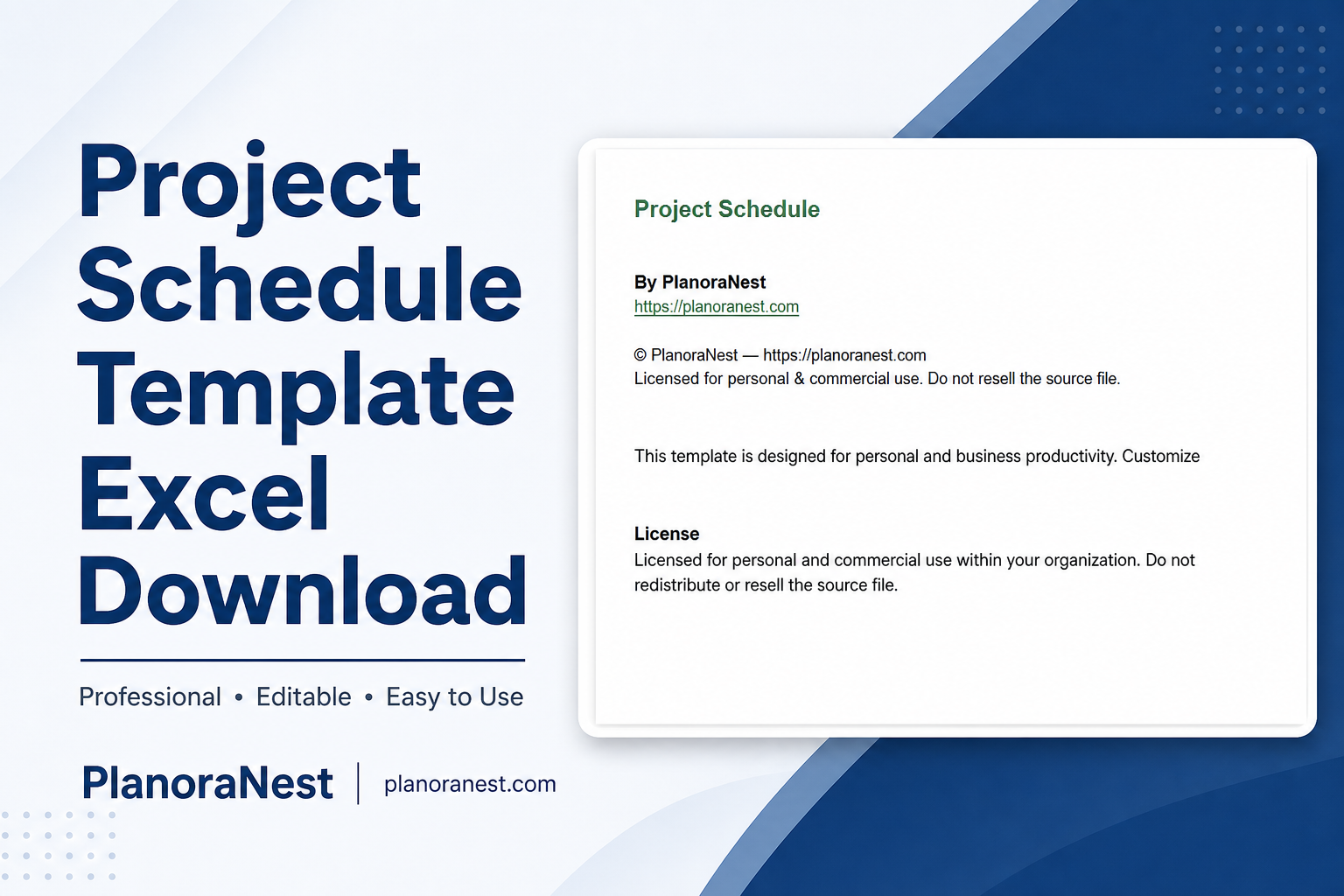 project schedule template excel download cover screenshot — PlanoraNest Excel template