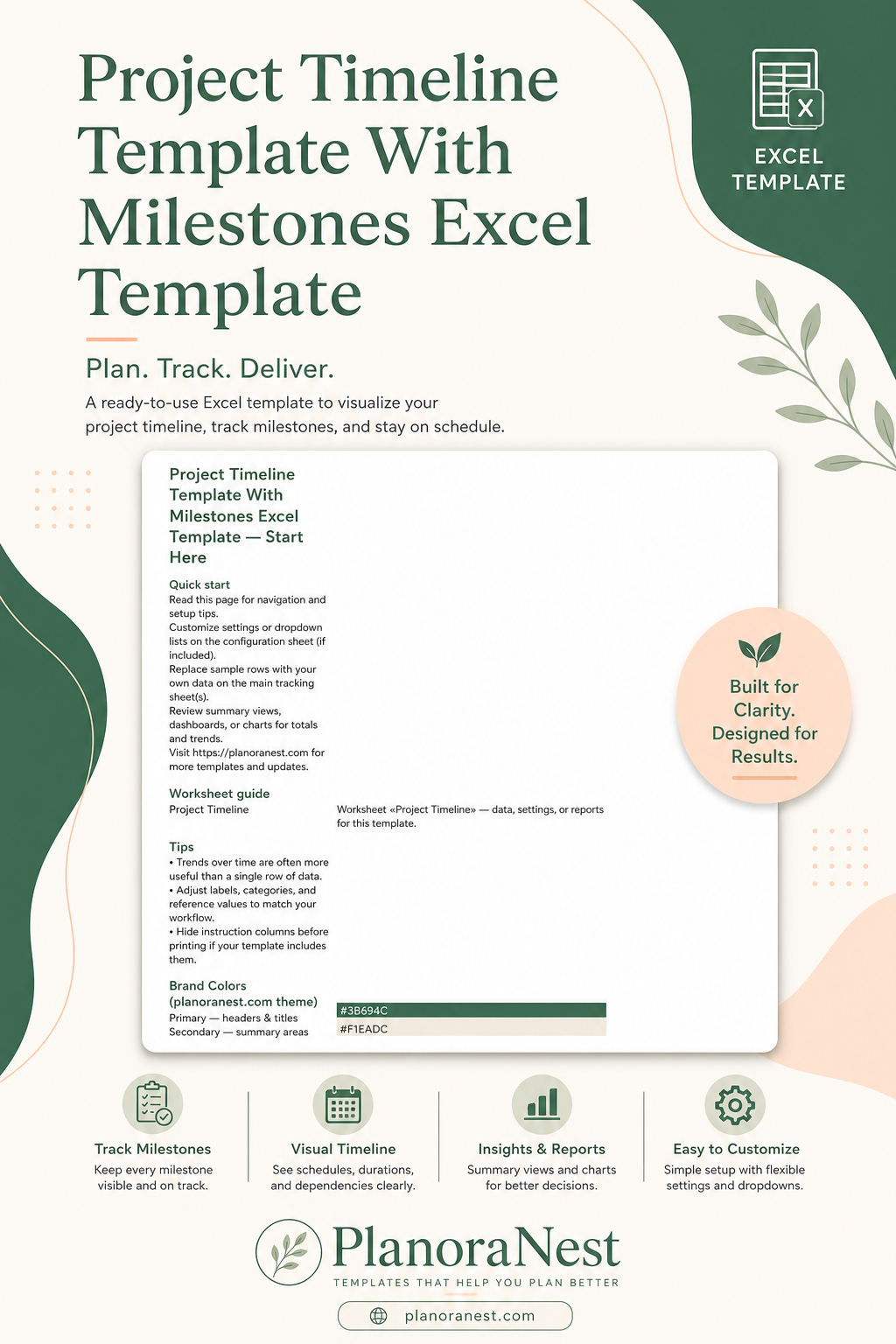 project timeline template with milestones excel template cover screenshot — PlanoraNest Excel template