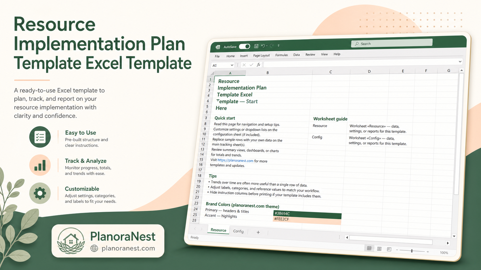 resource implementation plan template excel template cover screenshot — PlanoraNest Excel template