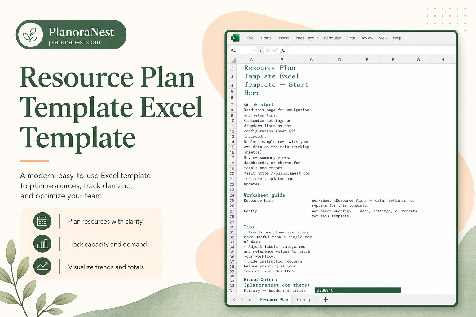 resource plan template excel template cover screenshot — PlanoraNest Excel template