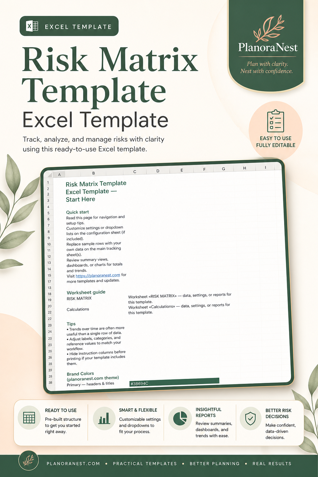 risk matrix template excel template cover screenshot — PlanoraNest Excel template