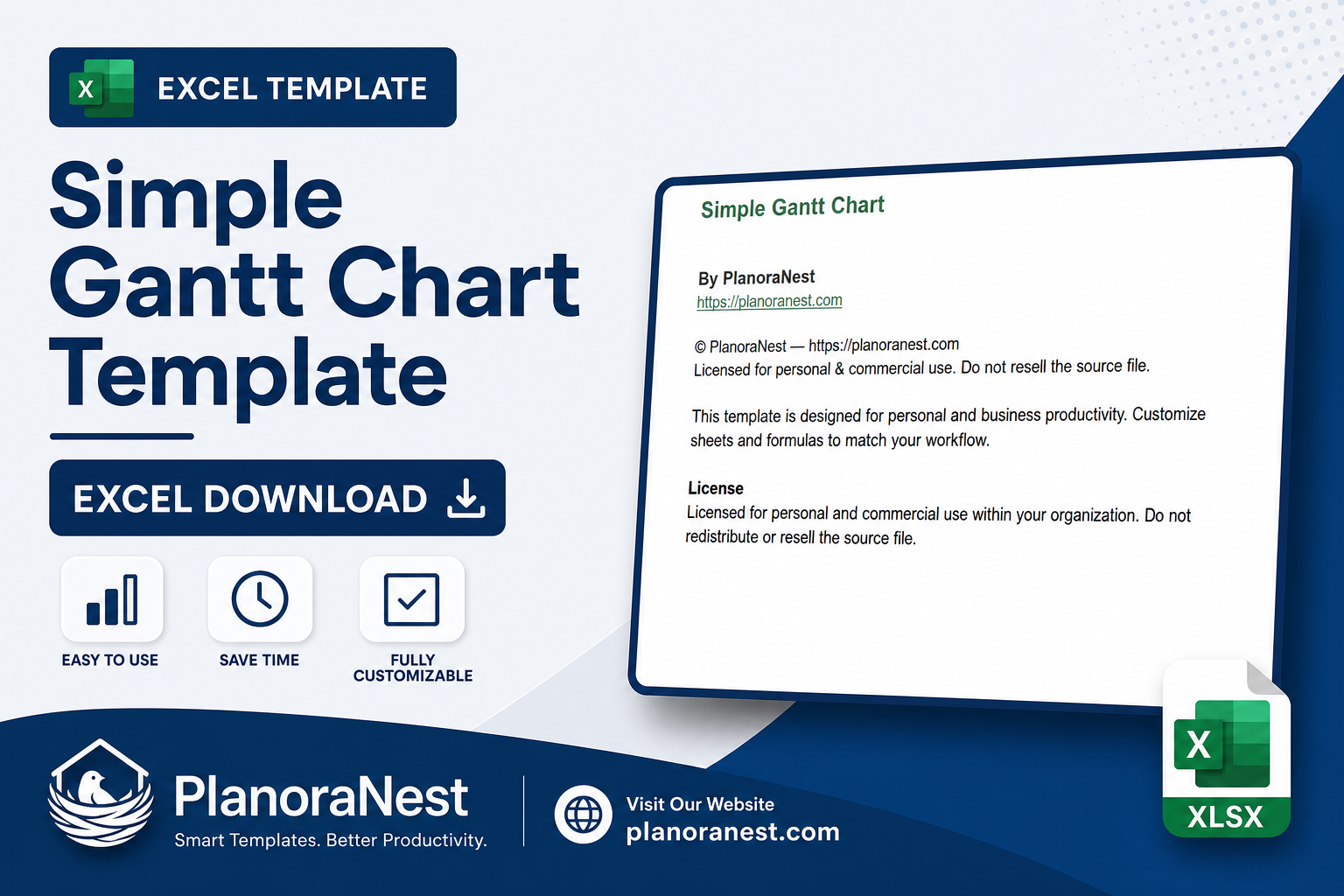 simple gantt chart template excel download cover screenshot — PlanoraNest Excel template