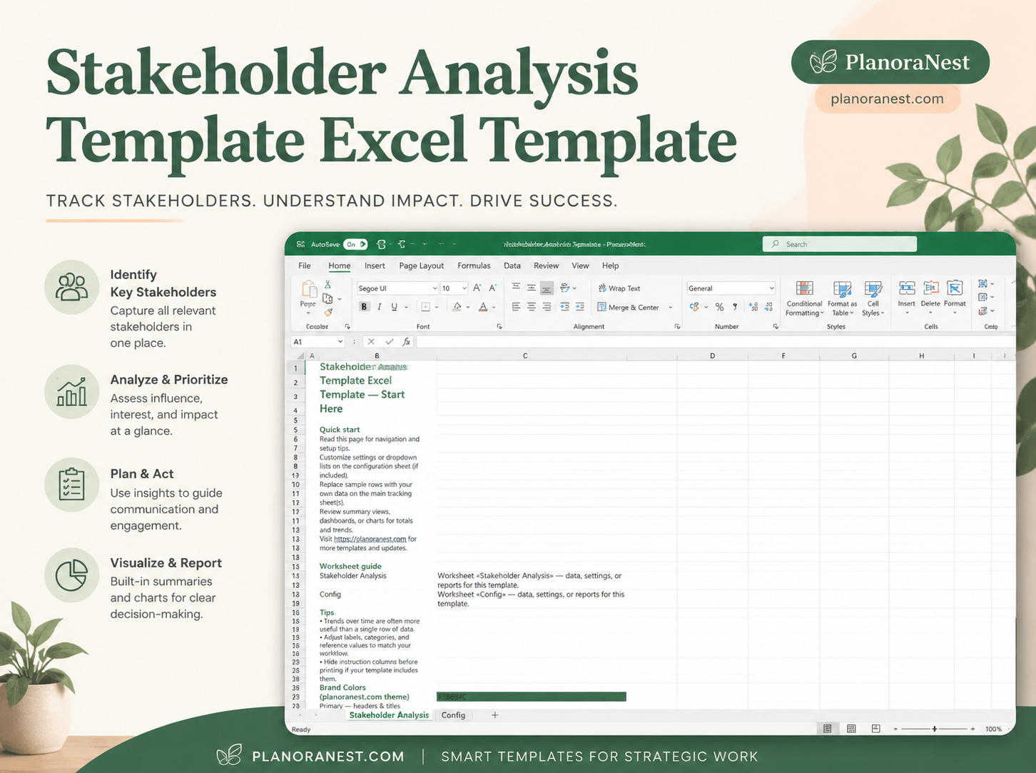stakeholder analysis template excel template cover screenshot — PlanoraNest Excel template