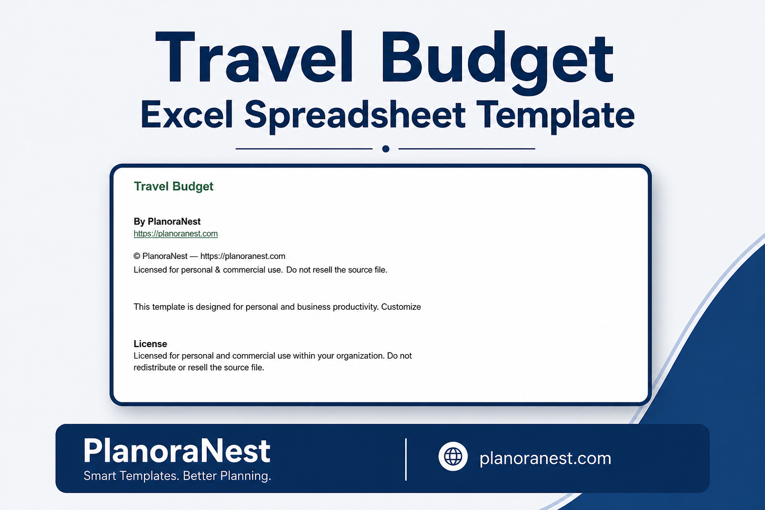 travel budget excel spreadsheet template cover screenshot — PlanoraNest Excel template