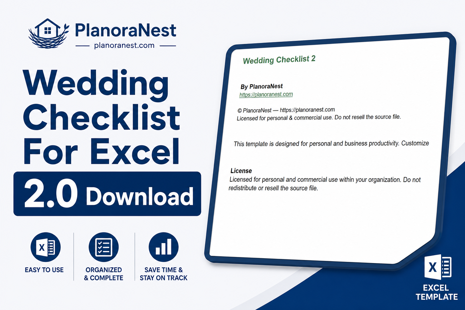 wedding checklist for excel 2.0 download cover screenshot — PlanoraNest Excel template