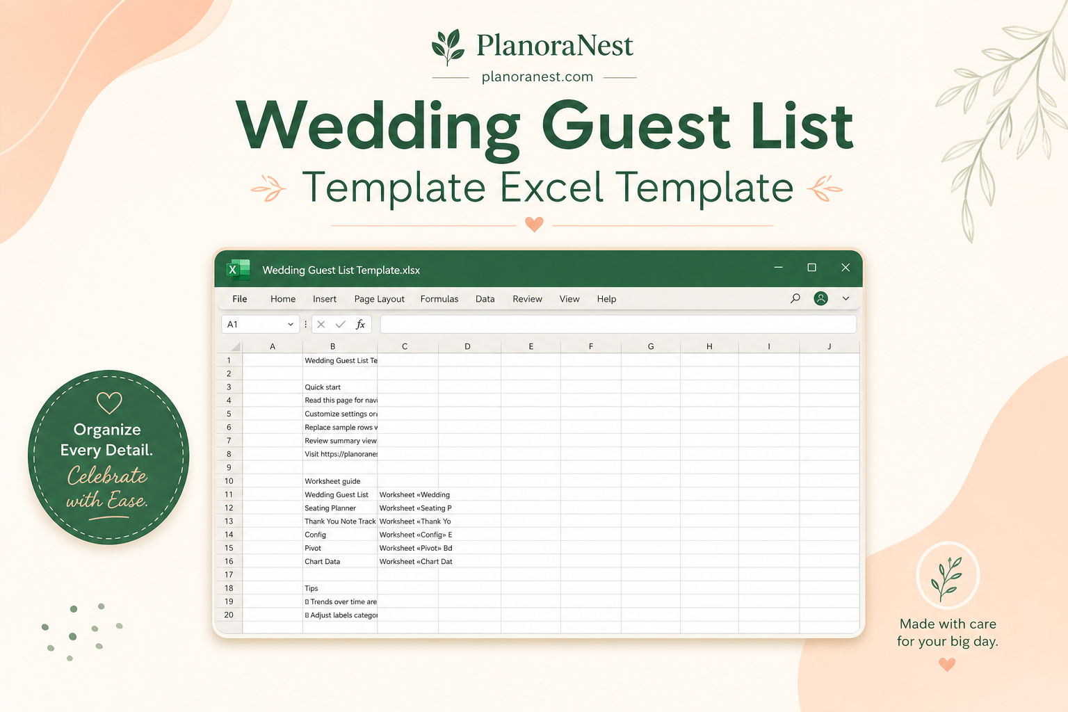 wedding guest list template excel template cover screenshot — PlanoraNest Excel template