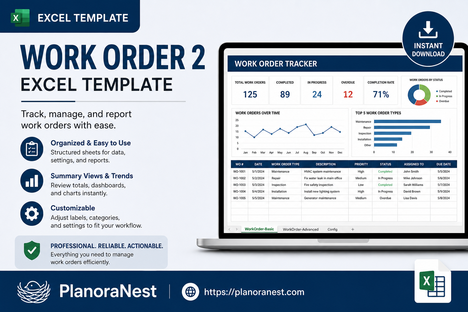 work order 2 excel template cover screenshot — PlanoraNest Excel template