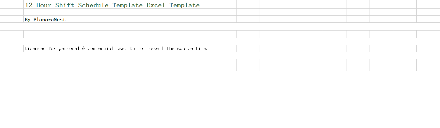 excel 12-hour shift schedule template template screenshot — PlanoraNest Excel template