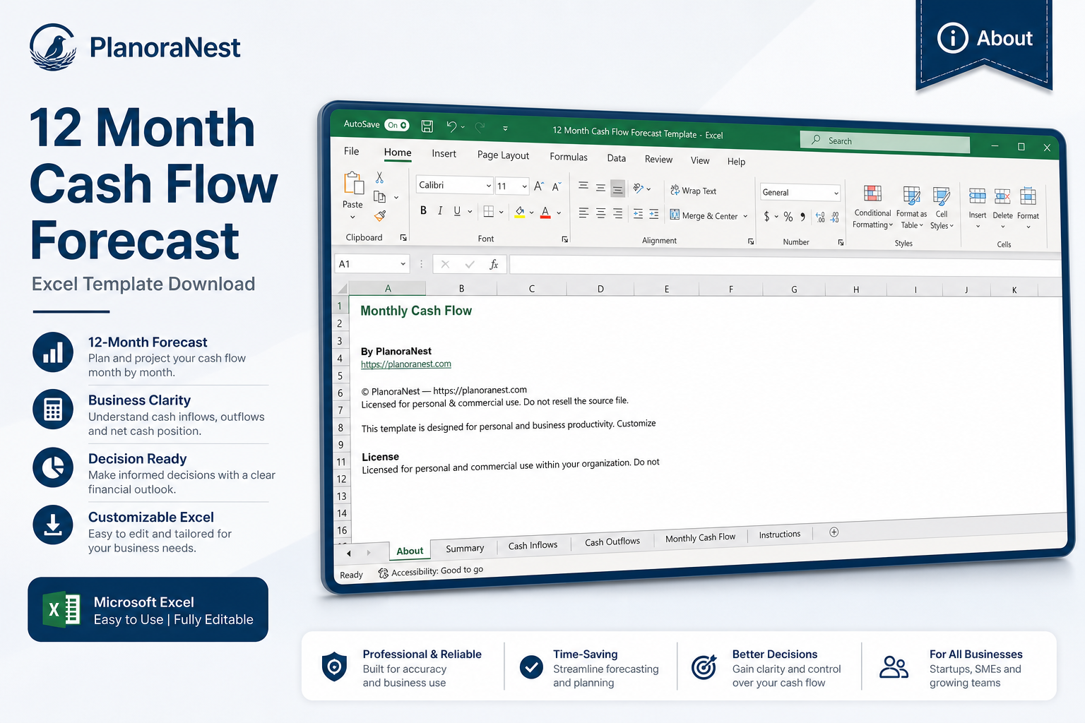 12 month cash flow forecast template excel download — About sheet