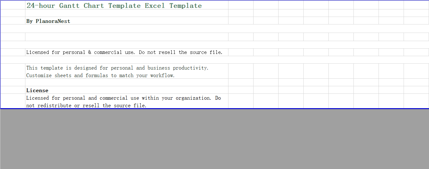 excel 24-hour gantt chart template template screenshot — PlanoraNest Excel template
