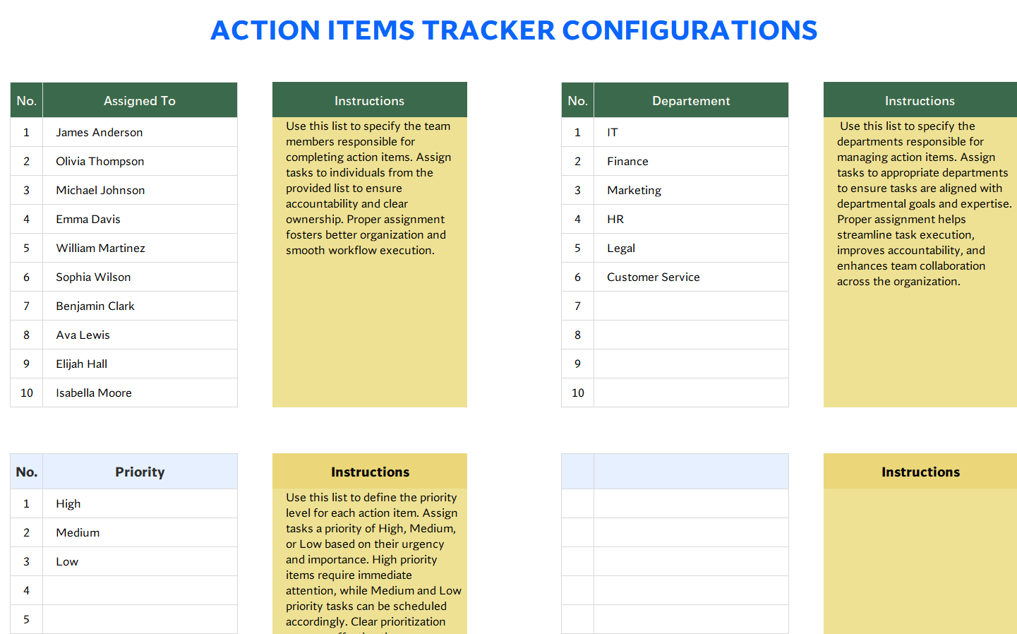 action items tracker template excel screenshot — PlanoraNest Excel template