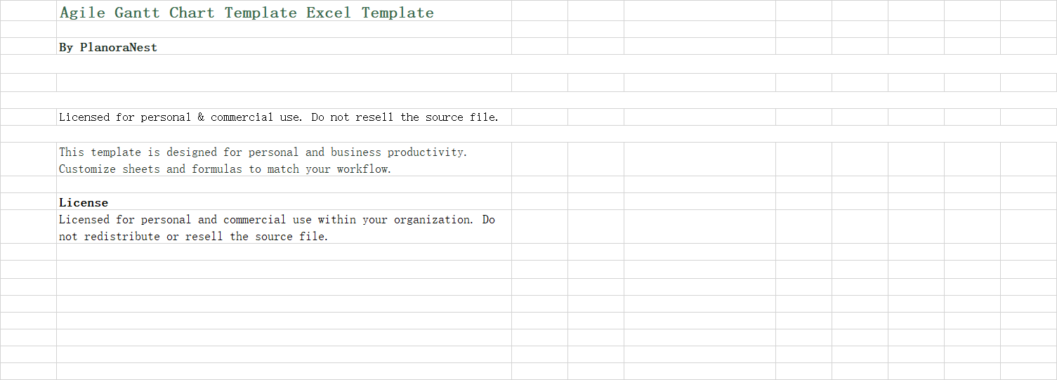 agile gantt chart template excel screenshot — PlanoraNest Excel template