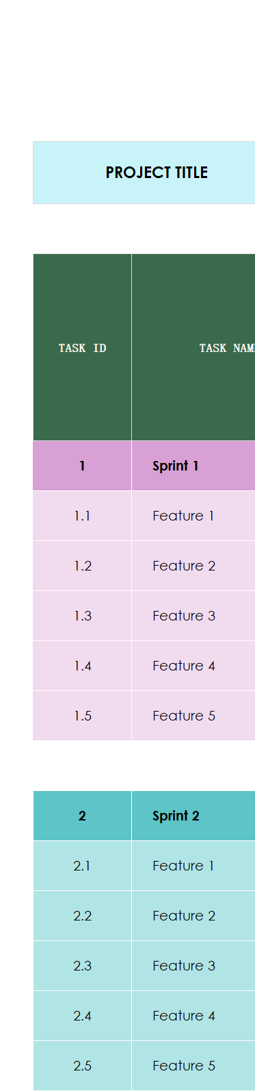 excel agile gantt chart template template screenshot — PlanoraNest Excel template