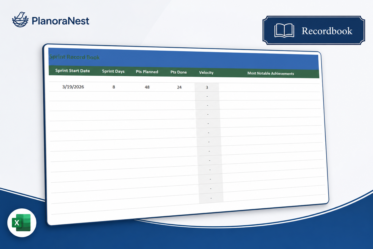 agile kanban board excel screenshot — PlanoraNest Excel template