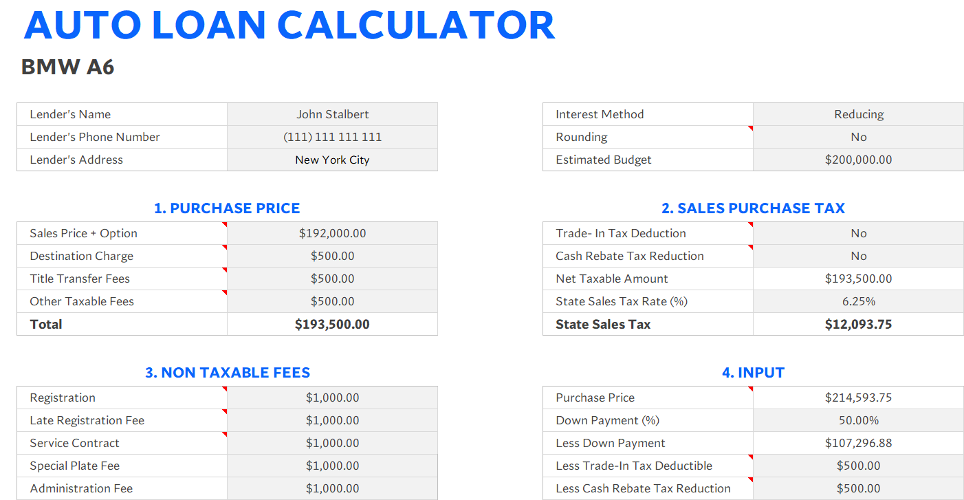 auto loan calculator excel excel template screenshot — PlanoraNest Excel template