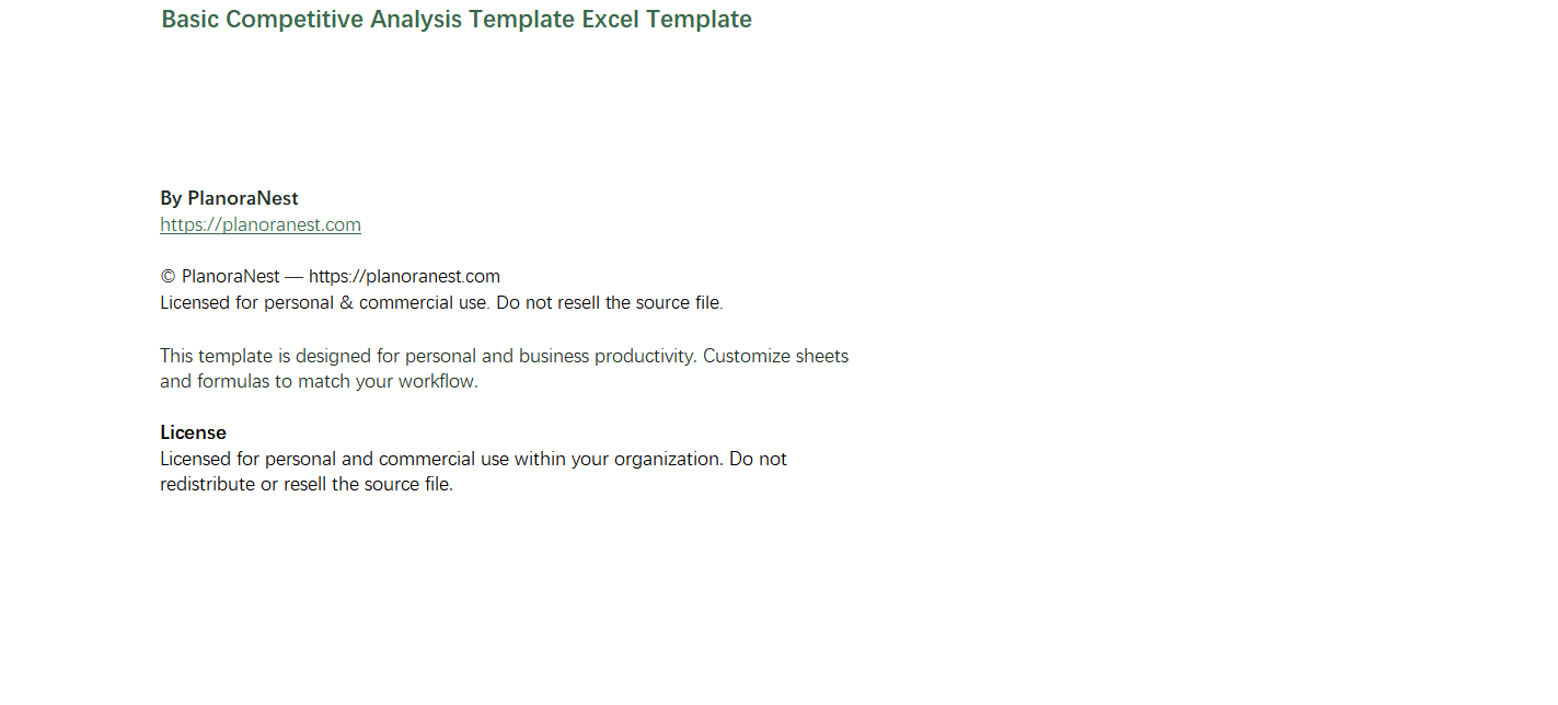 basic competitive analysis template excel screenshot — PlanoraNest Excel template